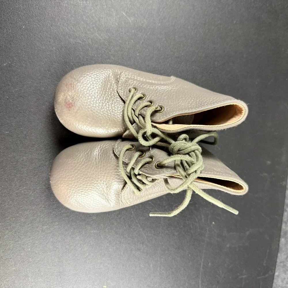 Teglai Leather Gray Ankle Boots Lace Up Kids‎ Shoes Size 8